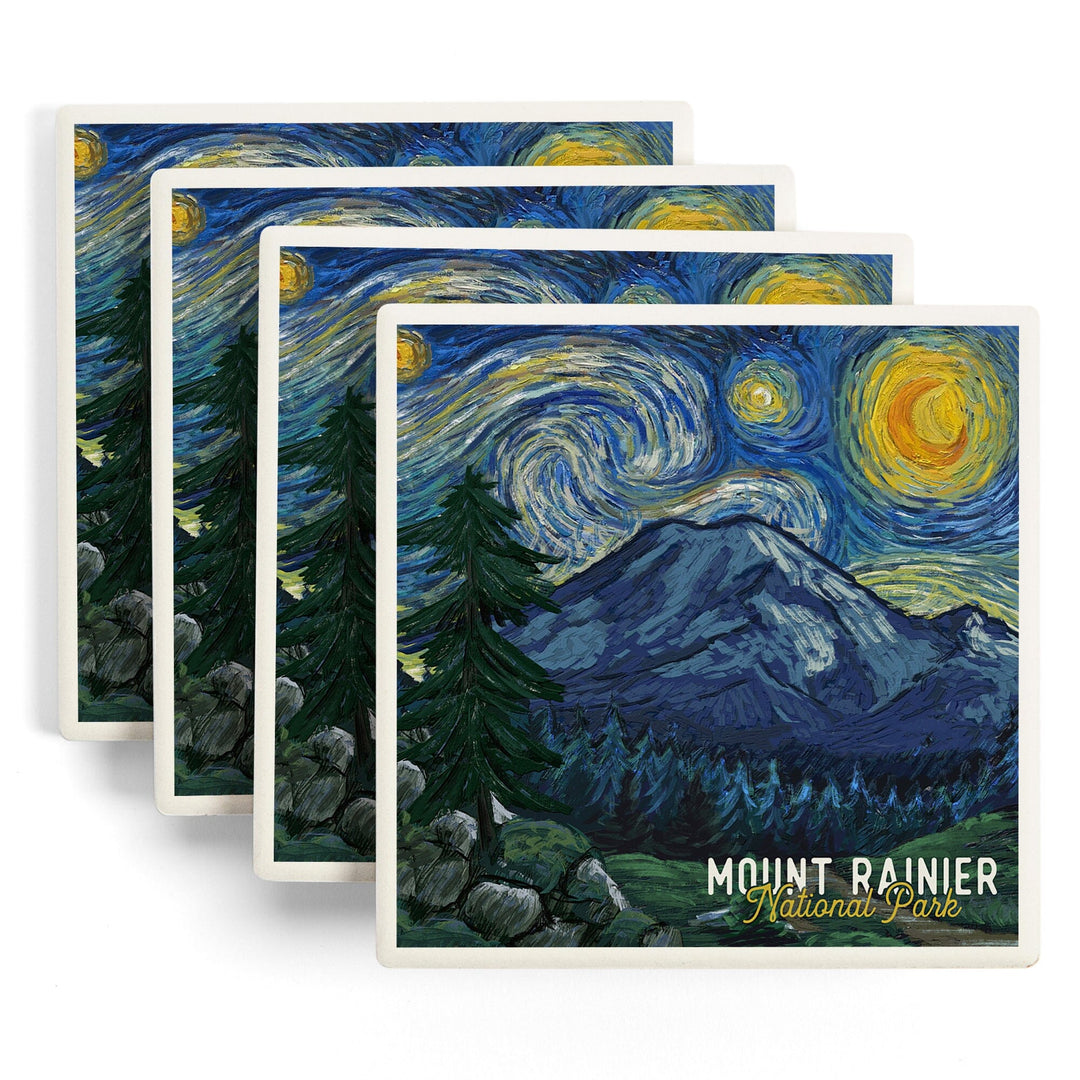 Mount Rainier National Park, Washington, Starry Night National Park Series, Coasters Coasters Lantern Press 