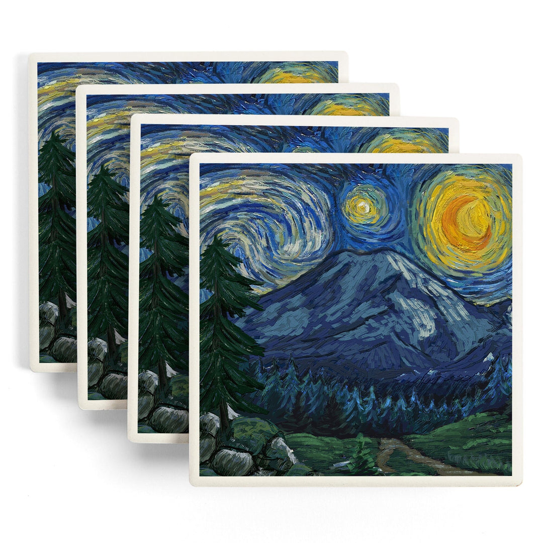 Mount Rainier National Park, Washington, Starry Night National Park Series, Coasters Coasters Lantern Press 