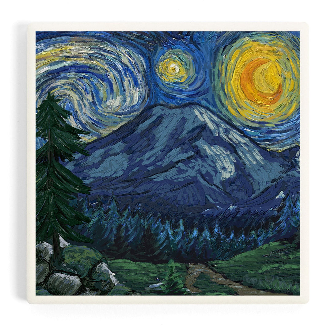 Mount Rainier National Park, Washington, Starry Night National Park Series, Coasters Coasters Lantern Press 