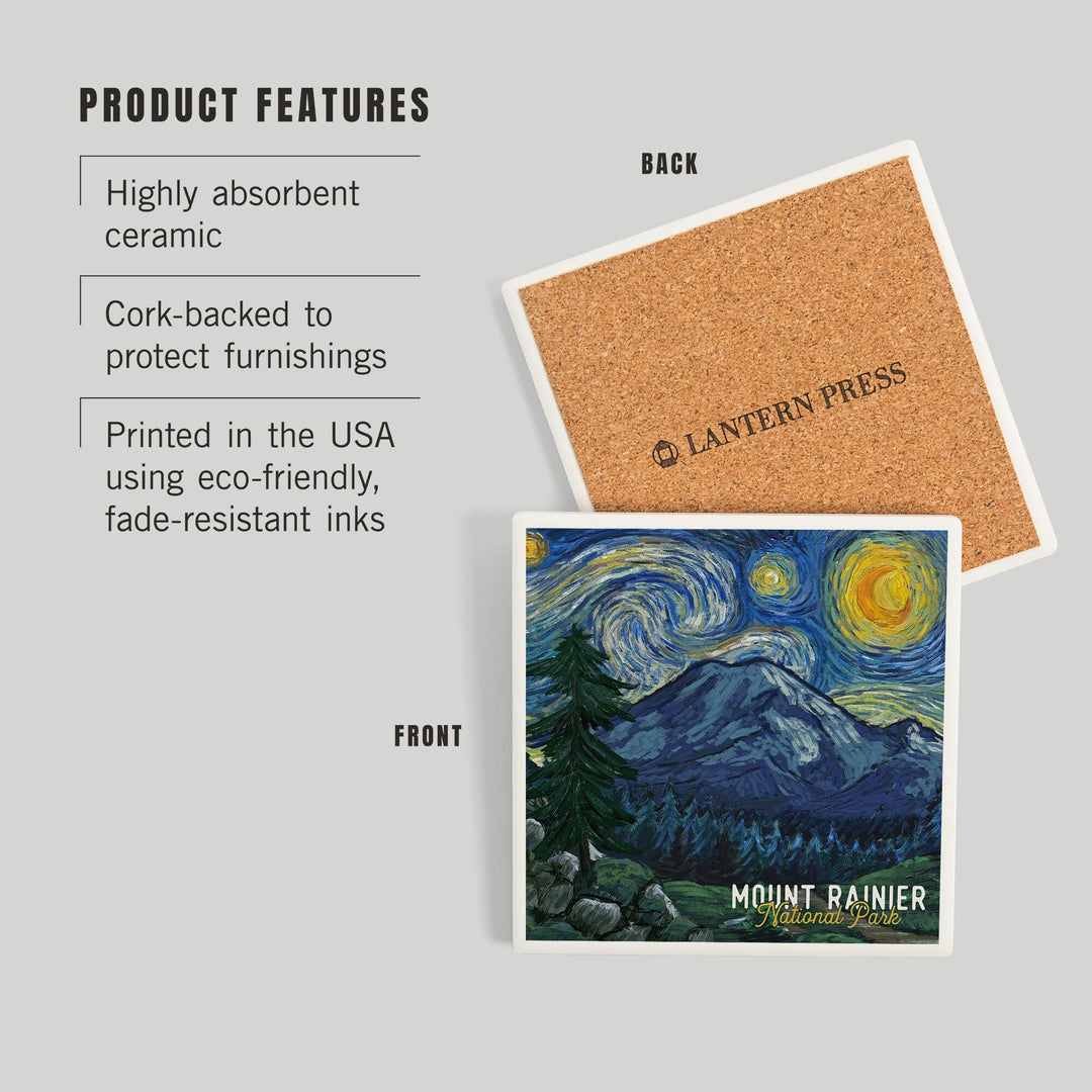 Mount Rainier National Park, Washington, Starry Night National Park Series, Coasters Coasters Lantern Press 