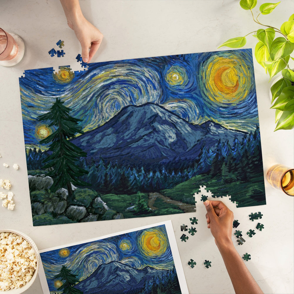 Mount Rainier National Park, Washington, Starry Night National Park Series, Contour, Jigsaw Puzzle Puzzle Lantern Press 