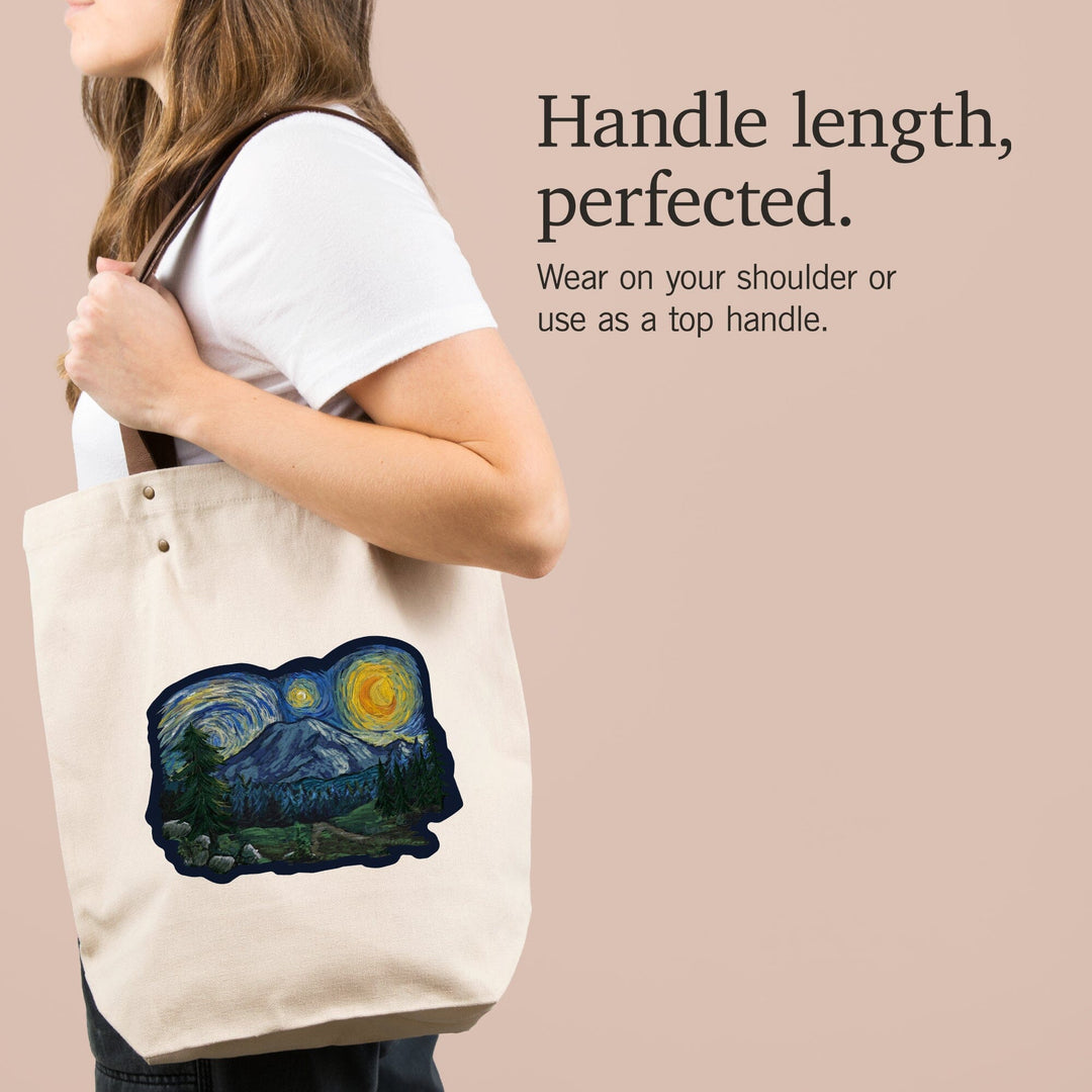 Mount Rainier National Park, Washington, Starry Night National Park Series, Contour, Lantern Press Artwork, Accessory Go Bag Totes Lantern Press 