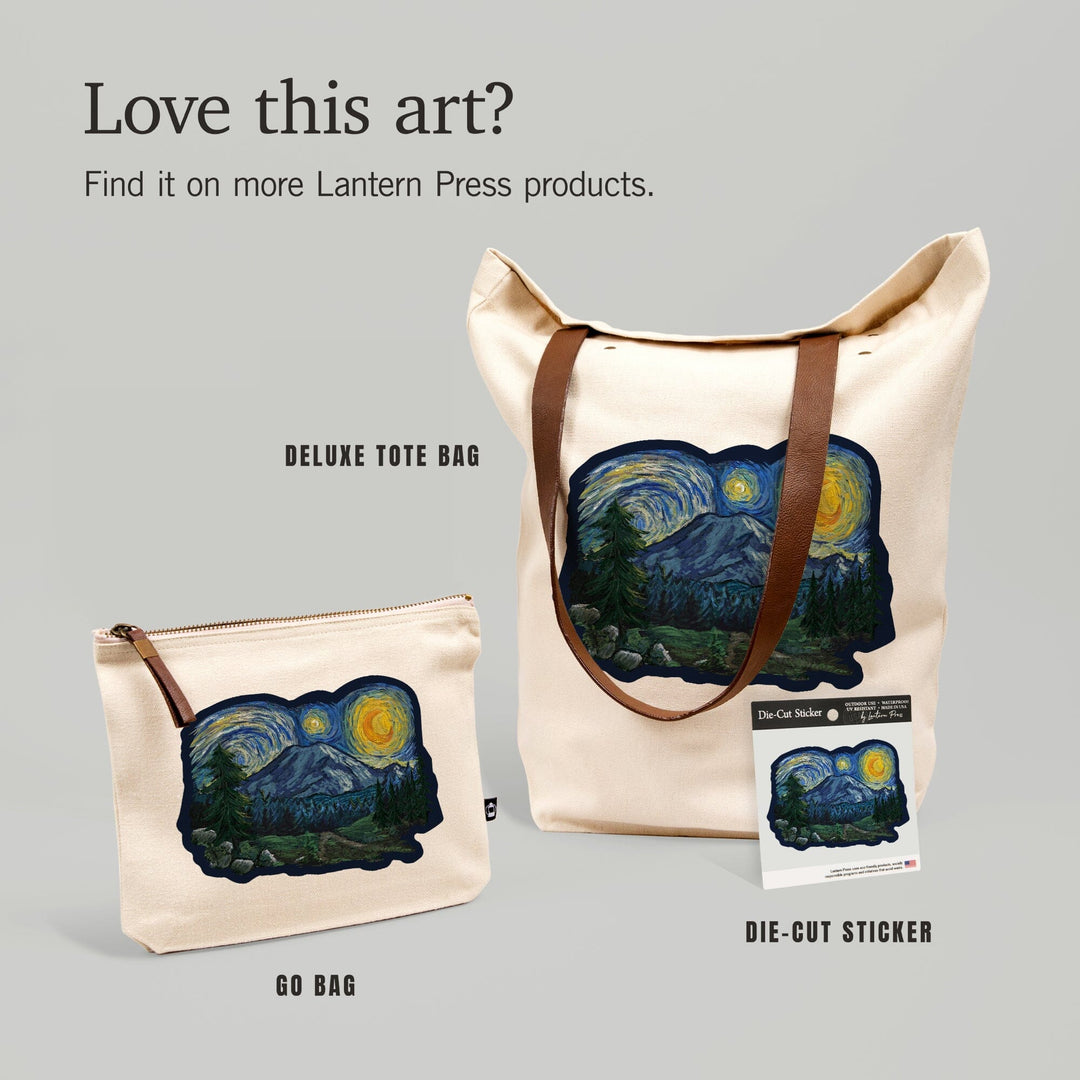 Mount Rainier National Park, Washington, Starry Night National Park Series, Contour, Lantern Press Artwork, Accessory Go Bag Totes Lantern Press 