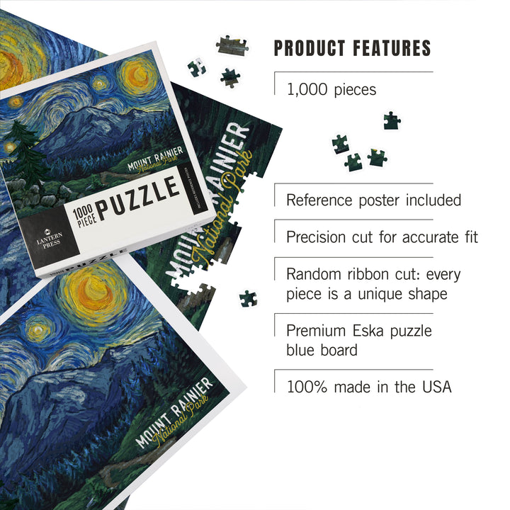 Mount Rainier National Park, Washington, Starry Night National Park Series, Jigsaw Puzzle Puzzle Lantern Press 