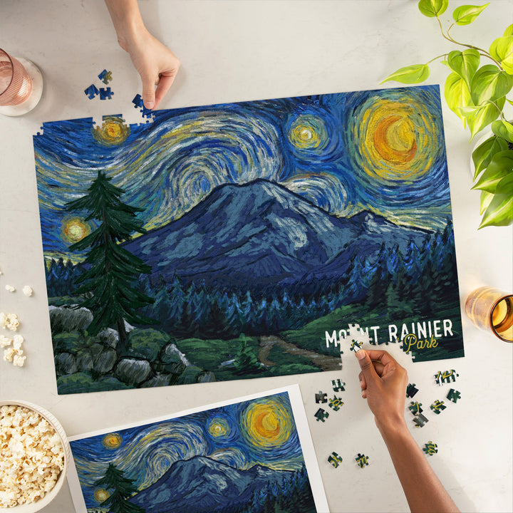 Mount Rainier National Park, Washington, Starry Night National Park Series, Jigsaw Puzzle Puzzle Lantern Press 