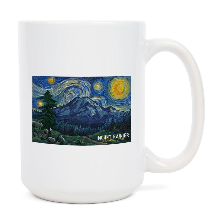 Mount Rainier National Park, Washington, Starry Night National Park Series, Lantern Press Artwork, Ceramic Mug Mugs Lantern Press 