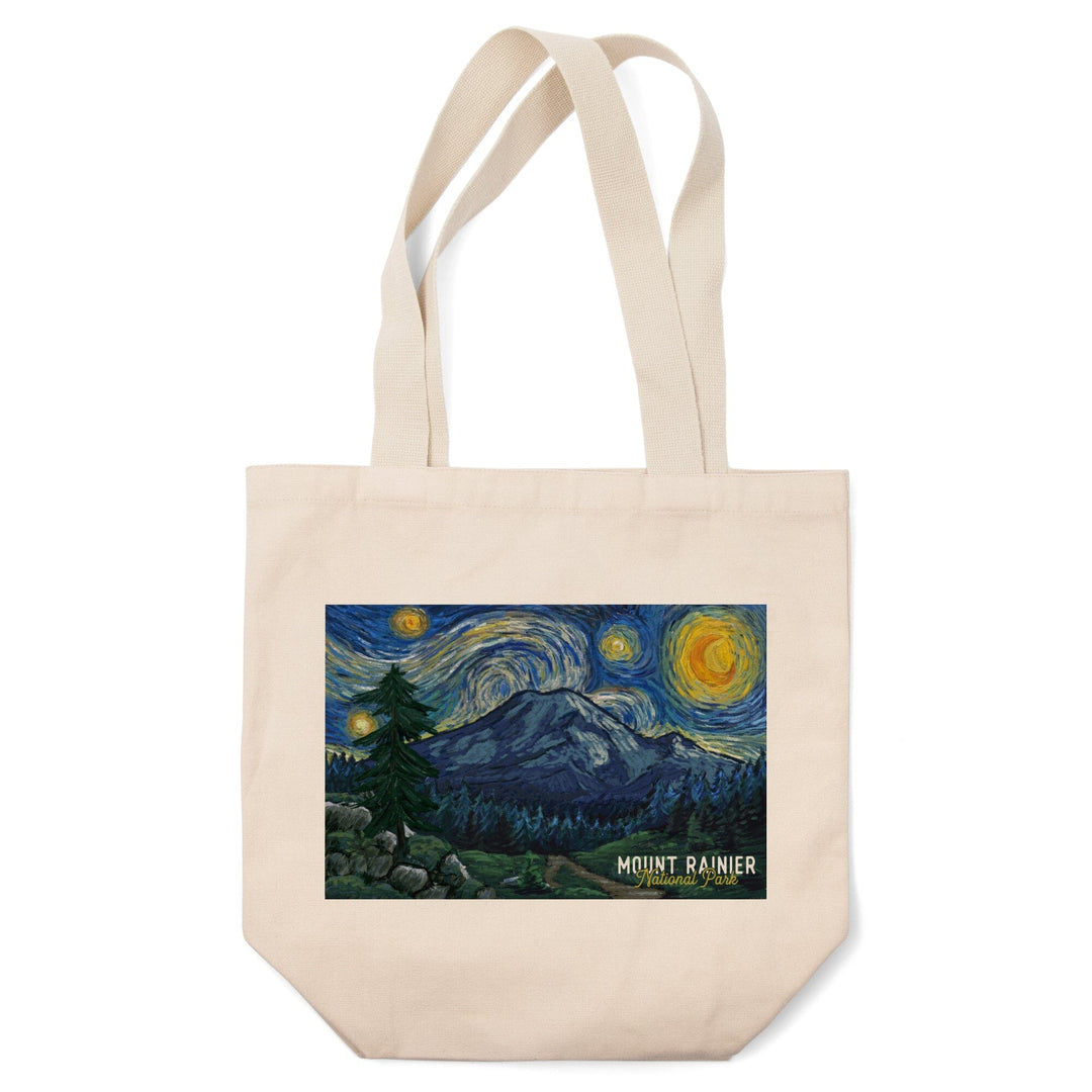 Mount Rainier National Park, Washington, Starry Night National Park Series, Lantern Press Artwork, Tote Bag Totes Lantern Press 