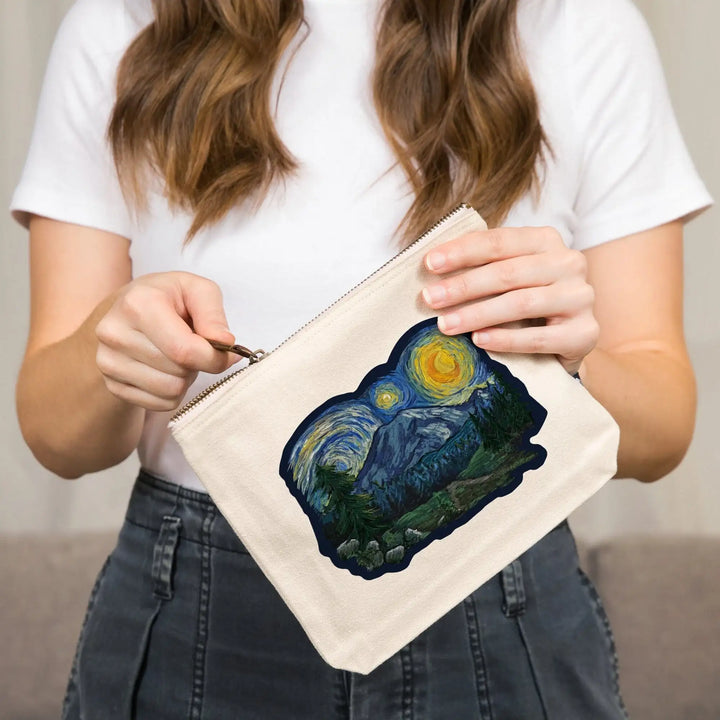 Mount Rainier National Park, Washington, Starry Night National Park Series,, Organic Cotton Zipper Pouch, Go Bag Go Bag Lantern Press 