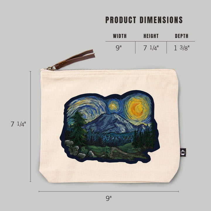 Mount Rainier National Park, Washington, Starry Night National Park Series,, Organic Cotton Zipper Pouch, Go Bag Go Bag Lantern Press 