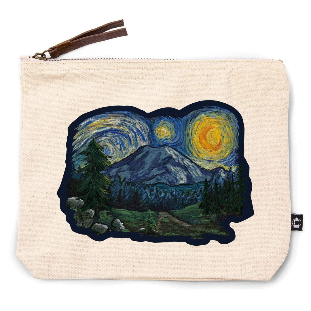 Mount Rainier National Park, Washington, Starry Night National Park Series,, Organic Cotton Zipper Pouch, Go Bag Go Bag Lantern Press 