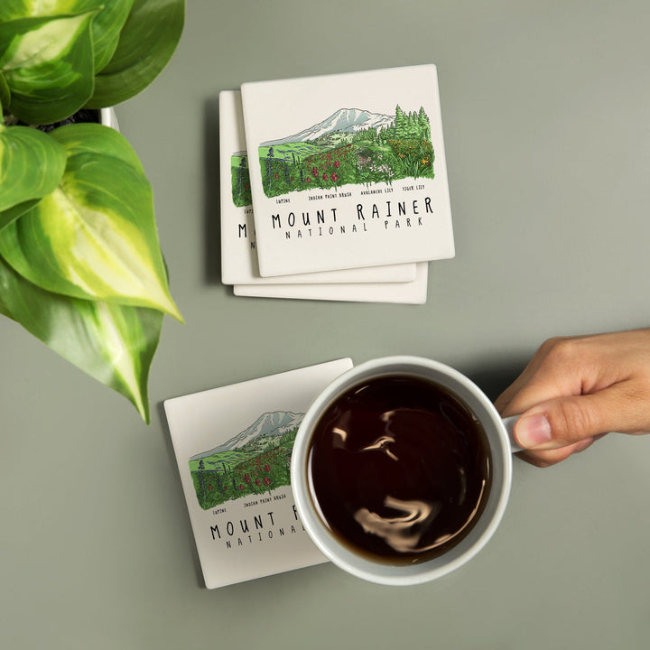 Mount Rainier National Park, Washington, Wildflower Montage, Coasters Coasters Lantern Press 