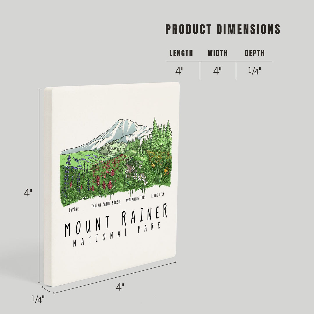 Mount Rainier National Park, Washington, Wildflower Montage, Coasters Coasters Lantern Press 