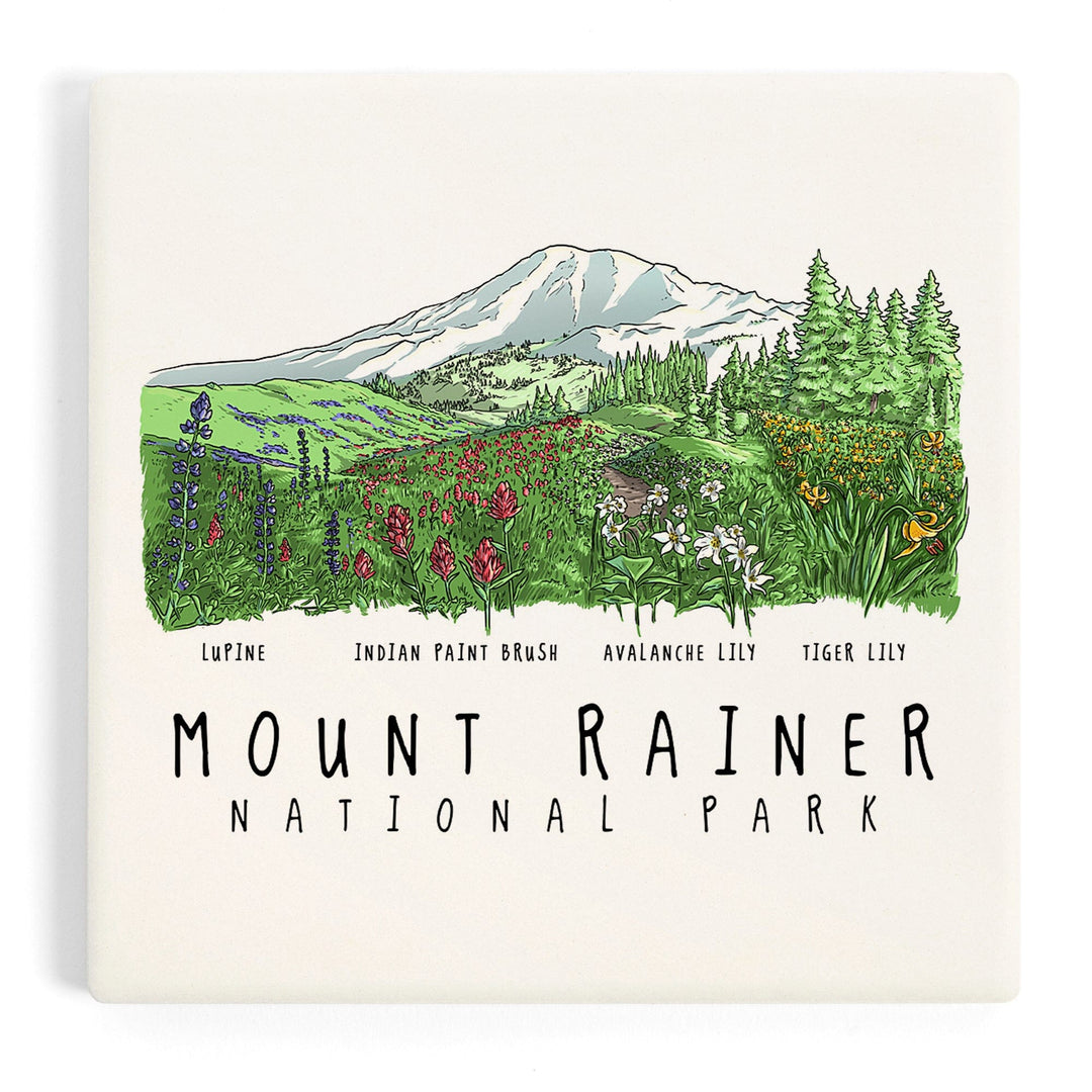 Mount Rainier National Park, Washington, Wildflower Montage, Coasters Coasters Lantern Press 
