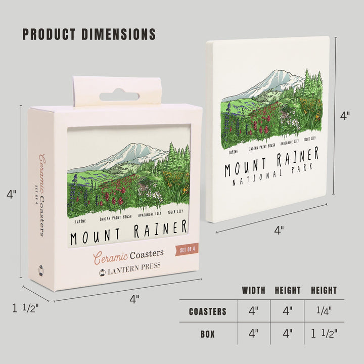 Mount Rainier National Park, Washington, Wildflower Montage, Coasters Coasters Lantern Press 