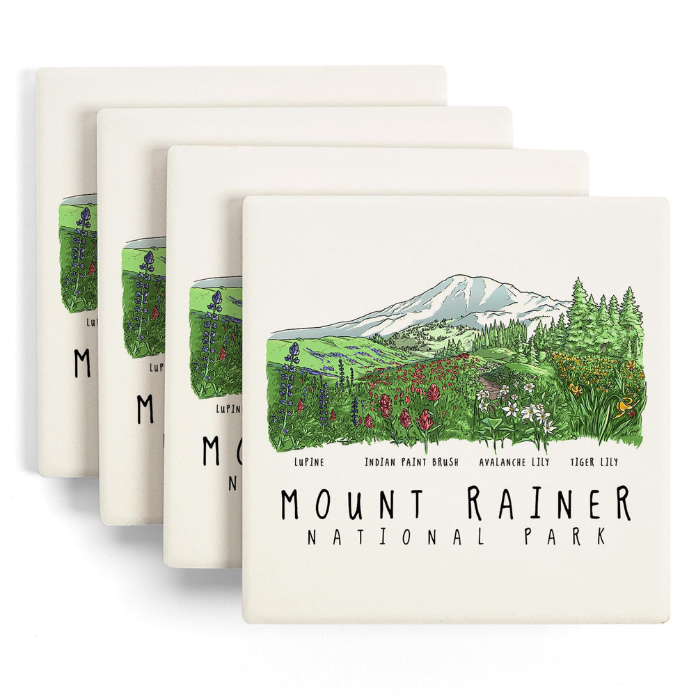 Mount Rainier National Park, Washington, Wildflower Montage, Coasters Coasters Lantern Press 