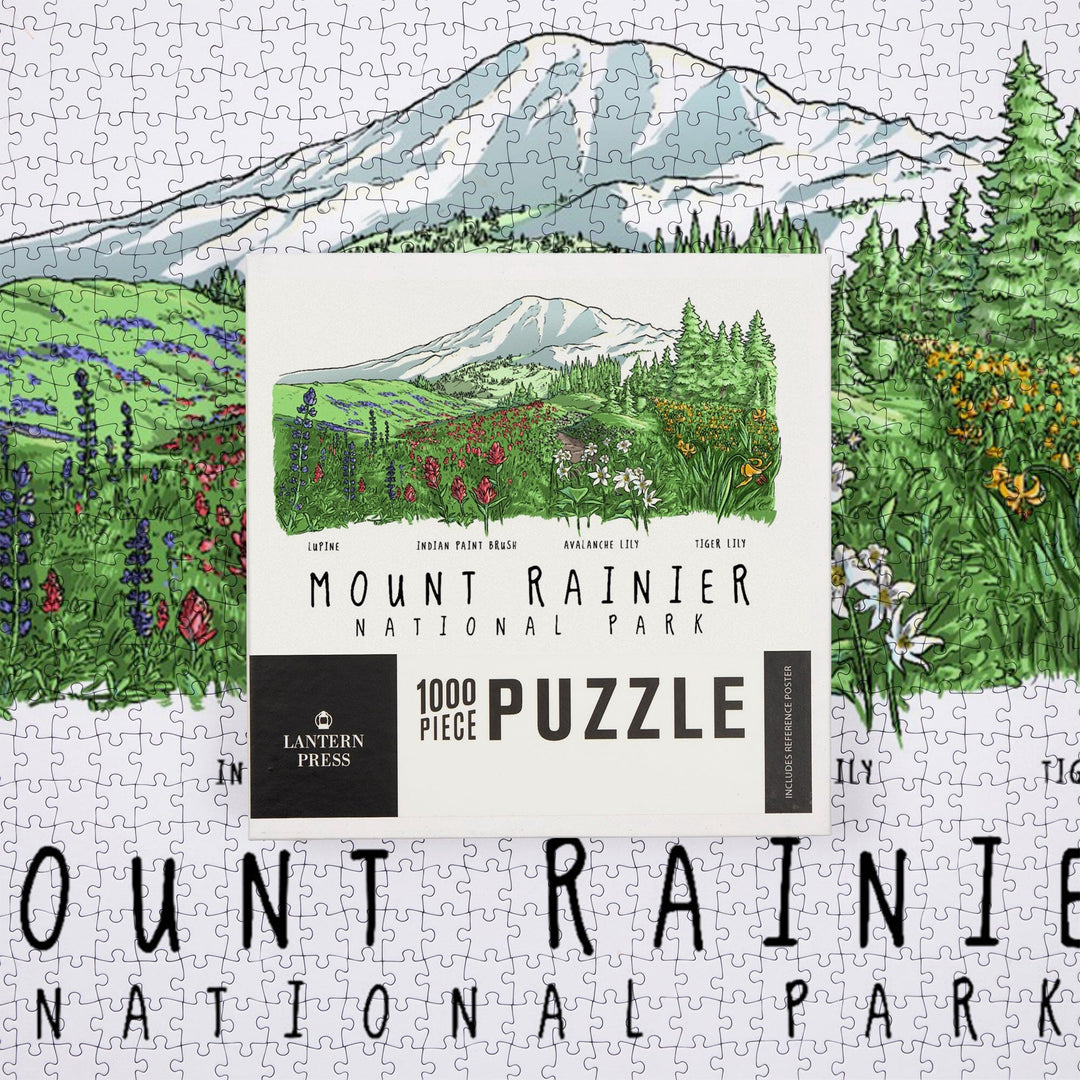 Mount Rainier National Park, Washington, Wildflower Montage, Jigsaw Puzzle Puzzle Lantern Press 