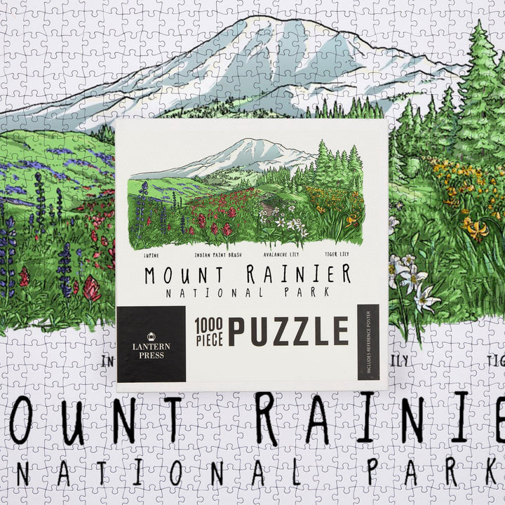 Mount Rainier National Park, Washington, Wildflower Montage, Jigsaw Puzzle Puzzle Lantern Press 