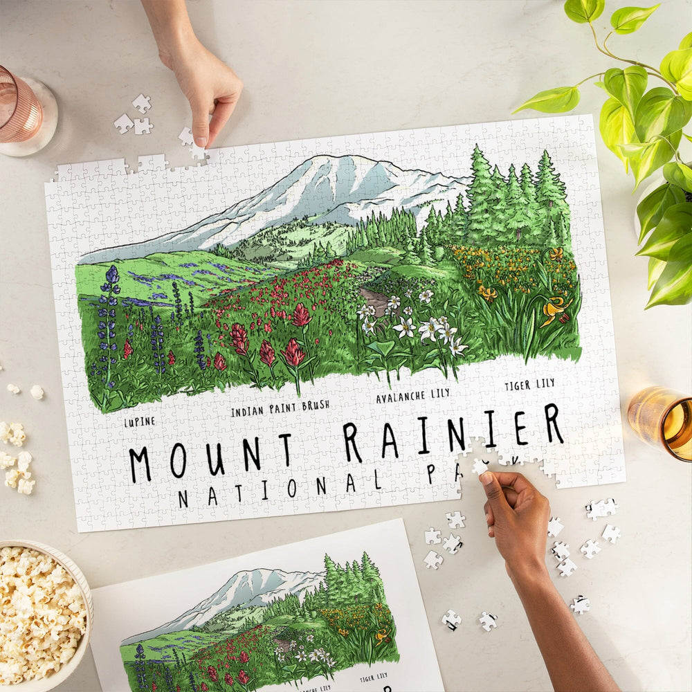 Mount Rainier National Park, Washington, Wildflower Montage, Jigsaw Puzzle Puzzle Lantern Press 
