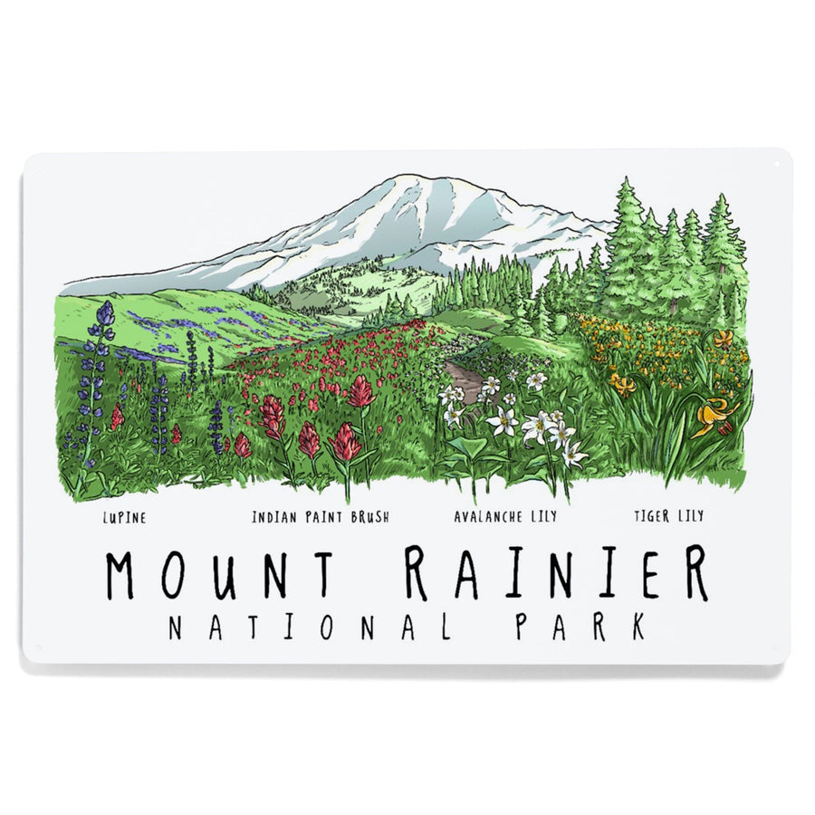 Mount Rainier National Park, Washington, Wildflower Montage, Metal Signs Metal Lantern Press 