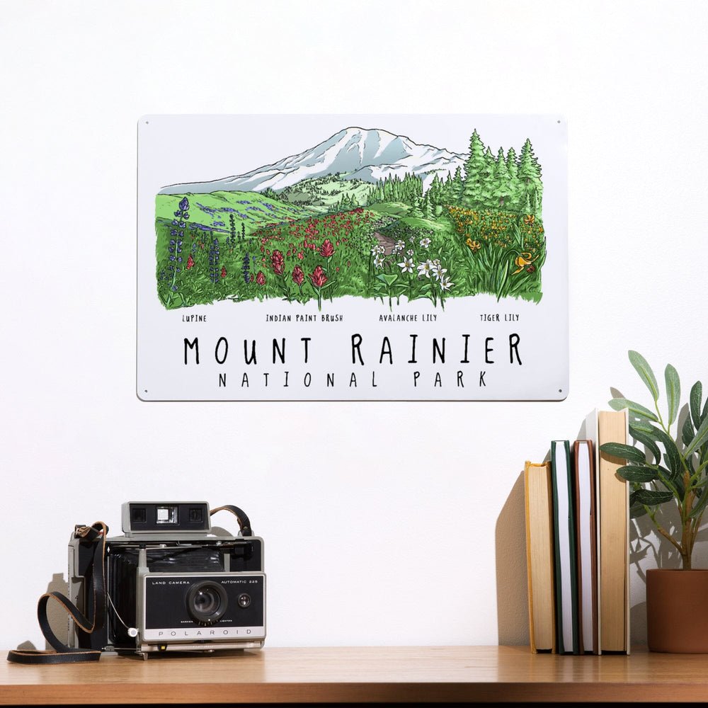 Mount Rainier National Park, Washington, Wildflower Montage, Metal Signs Metal Lantern Press 