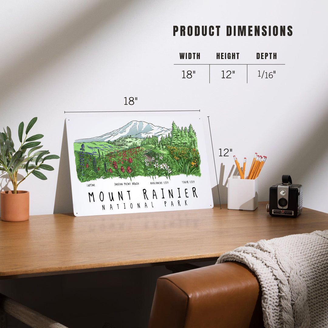 Mount Rainier National Park, Washington, Wildflower Montage, Metal Signs Metal Lantern Press 