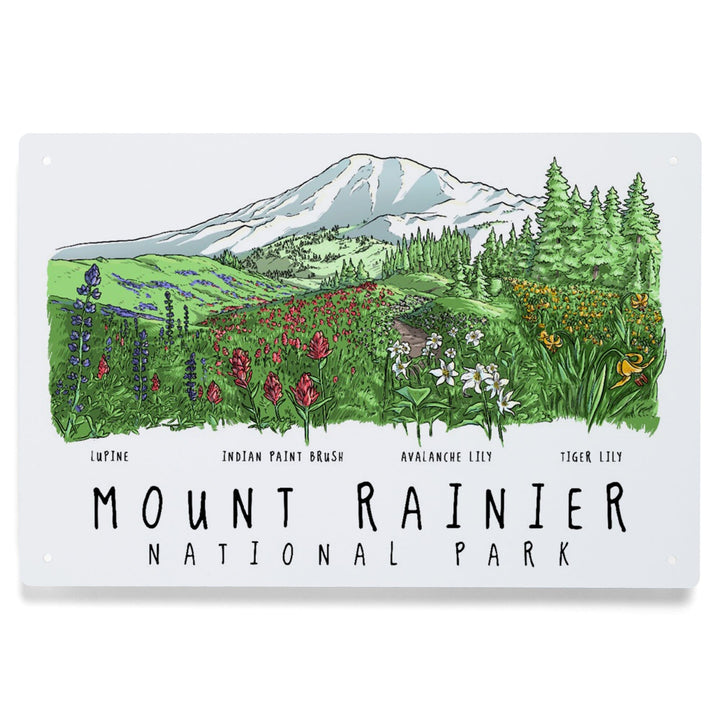 Mount Rainier National Park, Washington, Wildflower Montage, Metal Signs Metal Lantern Press 