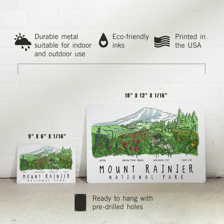 Mount Rainier National Park, Washington, Wildflower Montage, Metal Signs Metal Lantern Press 