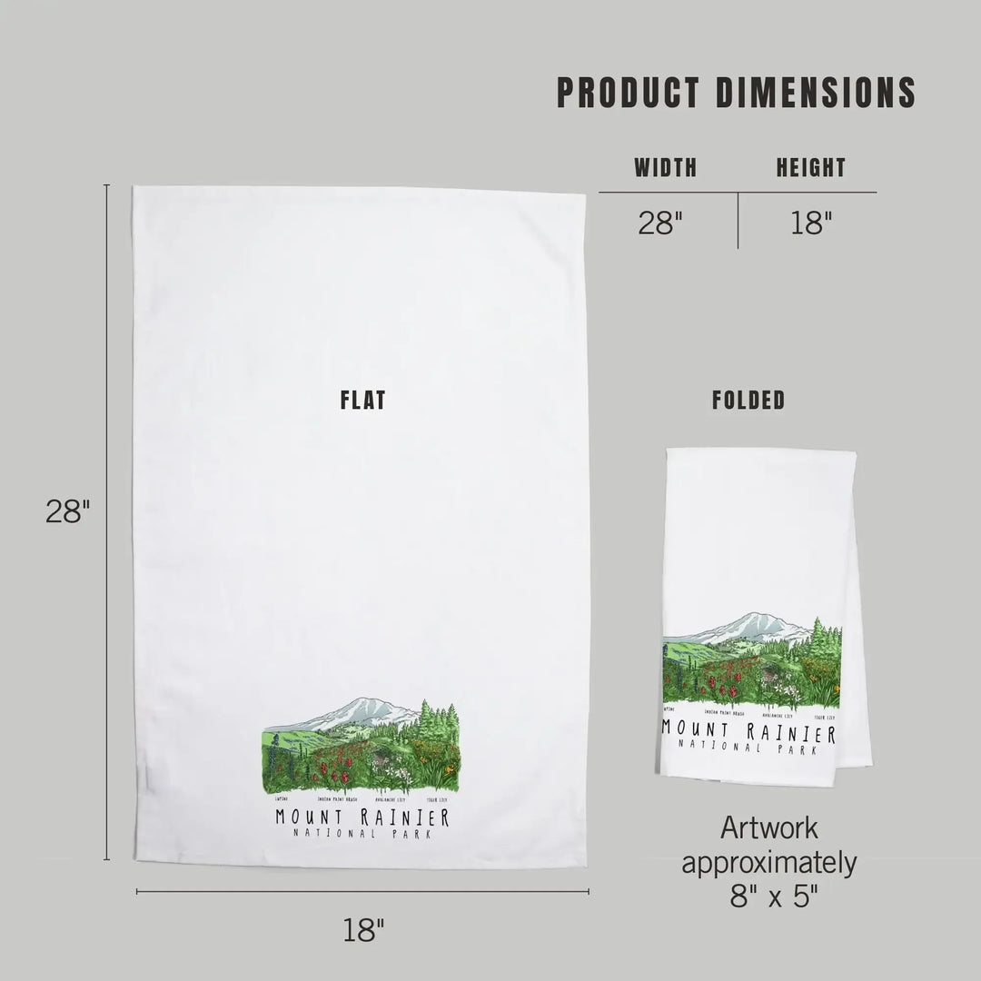 Mount Rainier National Park, Washington, Wildflower Montage, Organic Cotton Kitchen Tea Towels Kitchen Lantern Press 