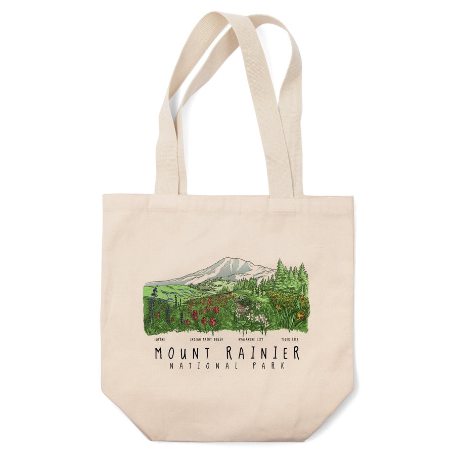 Mount Rainier National Park, Washington, Wildflower Montage, Tote Bag Totes Lantern Press 