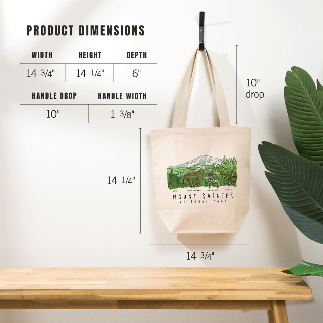 Mount Rainier National Park, Washington, Wildflower Montage, Tote Bag Totes Lantern Press 