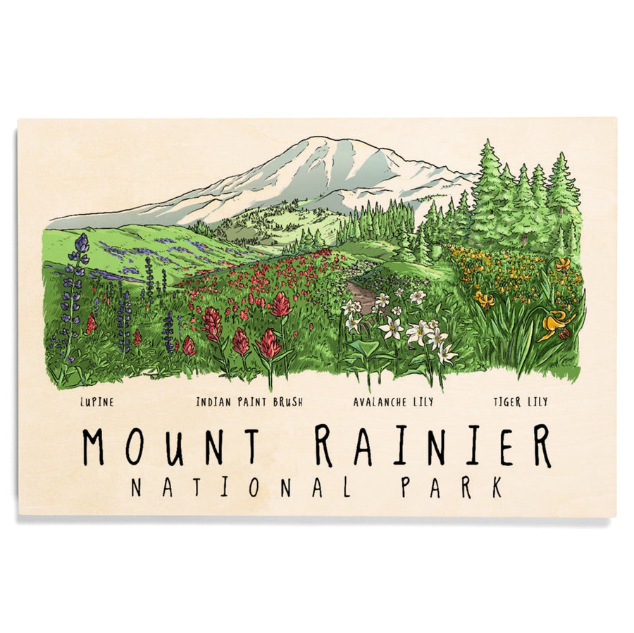 Mount Rainier National Park, Washington, Wildflower Montage, Wood Signs and Postcards Wood Lantern Press 