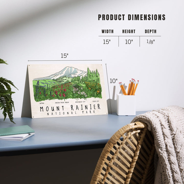Mount Rainier National Park, Washington, Wildflower Montage, Wood Signs and Postcards Wood Lantern Press 