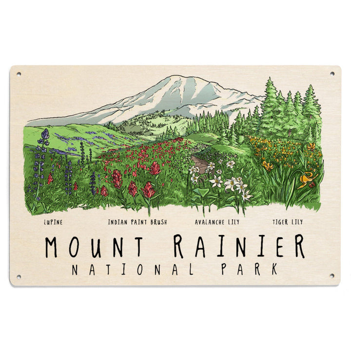 Mount Rainier National Park, Washington, Wildflower Montage, Wood Signs and Postcards Wood Lantern Press 