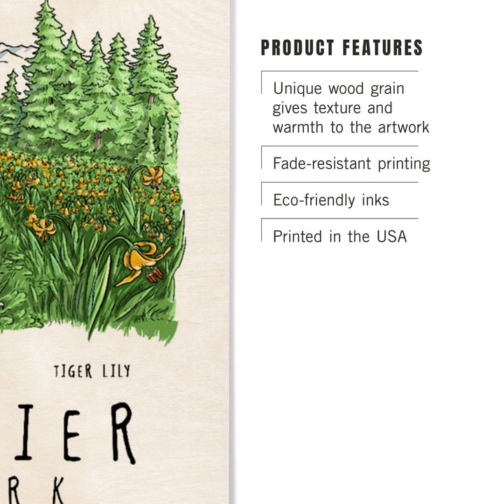 Mount Rainier National Park, Washington, Wildflower Montage, Wood Signs and Postcards Wood Lantern Press 