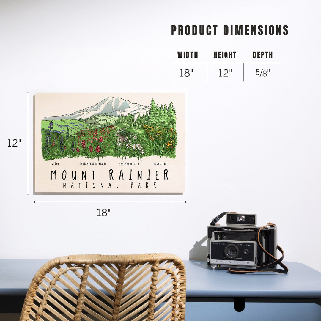 Mount Rainier National Park, Washington, Wildflower Montage, Wood Signs and Postcards Wood Lantern Press 