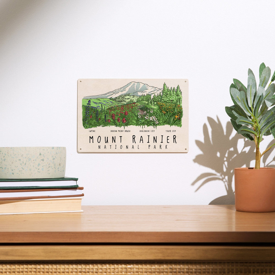 Mount Rainier National Park, Washington, Wildflower Montage, Wood Signs and Postcards Wood Lantern Press 