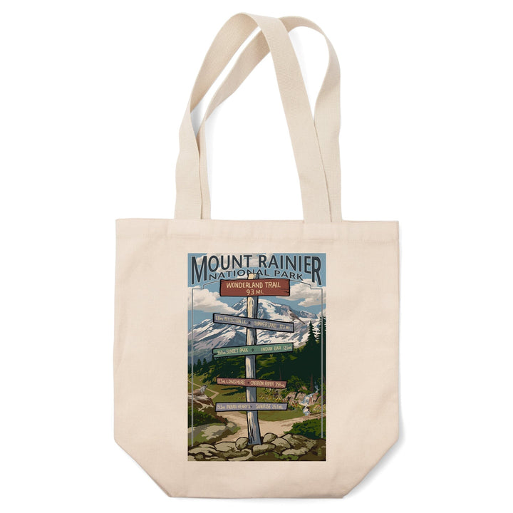 Mount Rainier National Park, Washington, Wonderland Trail Destination Sign, Lantern Press, Tote Bag Totes Lantern Press 