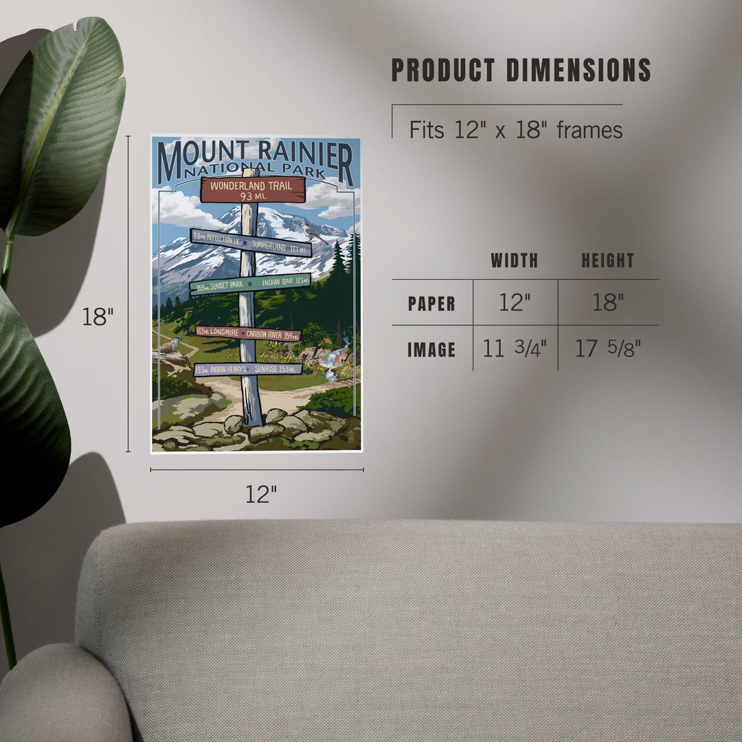 Mount Rainier National Park, Washington, Wonderland Trail Destination Sign Press, Art & Giclee Prints Art Lantern Press 