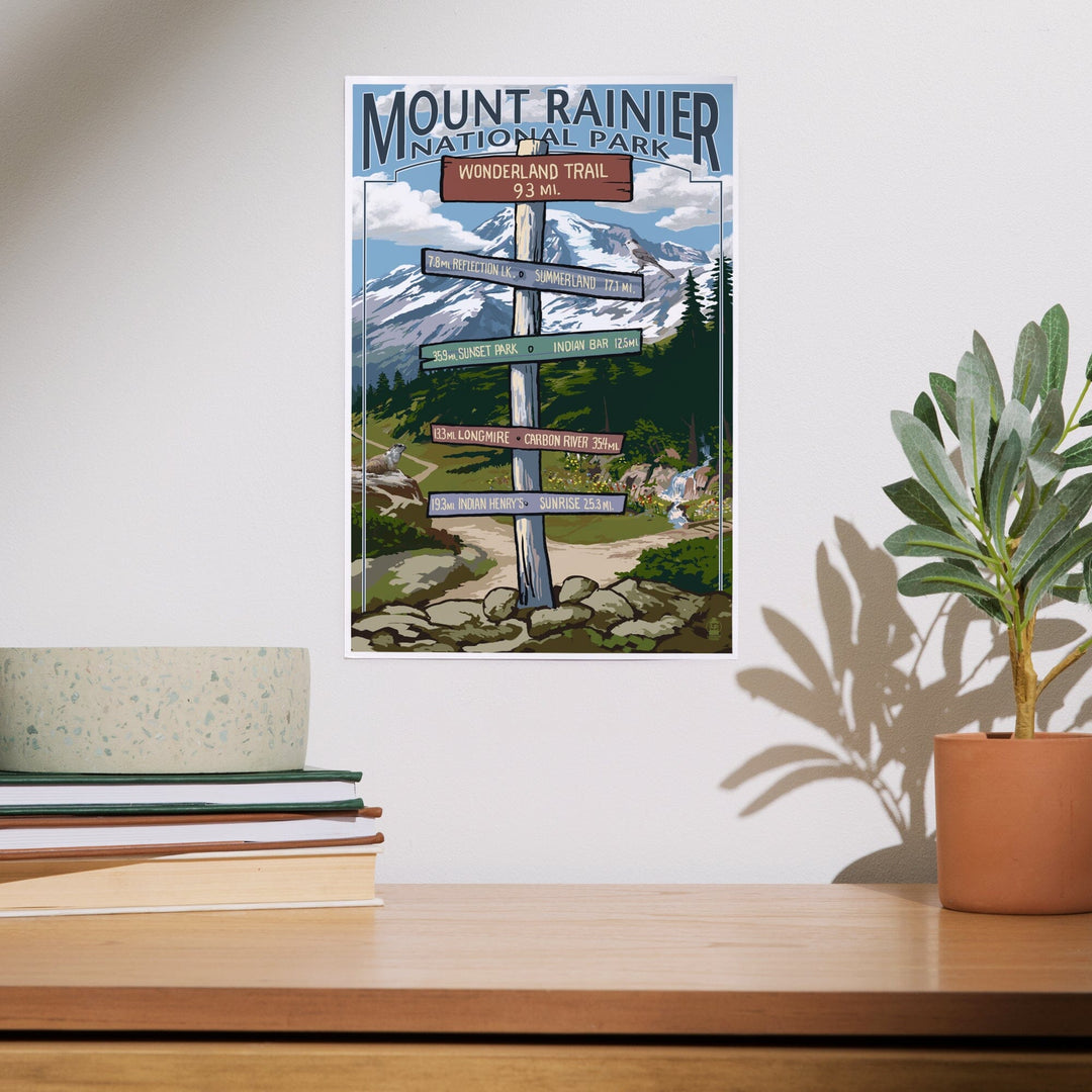 Mount Rainier National Park, Washington, Wonderland Trail Destination Sign Press, Art & Giclee Prints Art Lantern Press 