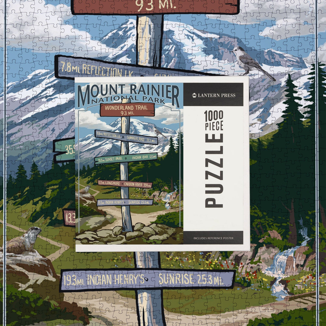 Mount Rainier National Park, Washington, Wonderland Trail Destination Sign Press, Jigsaw Puzzle Puzzle Lantern Press 