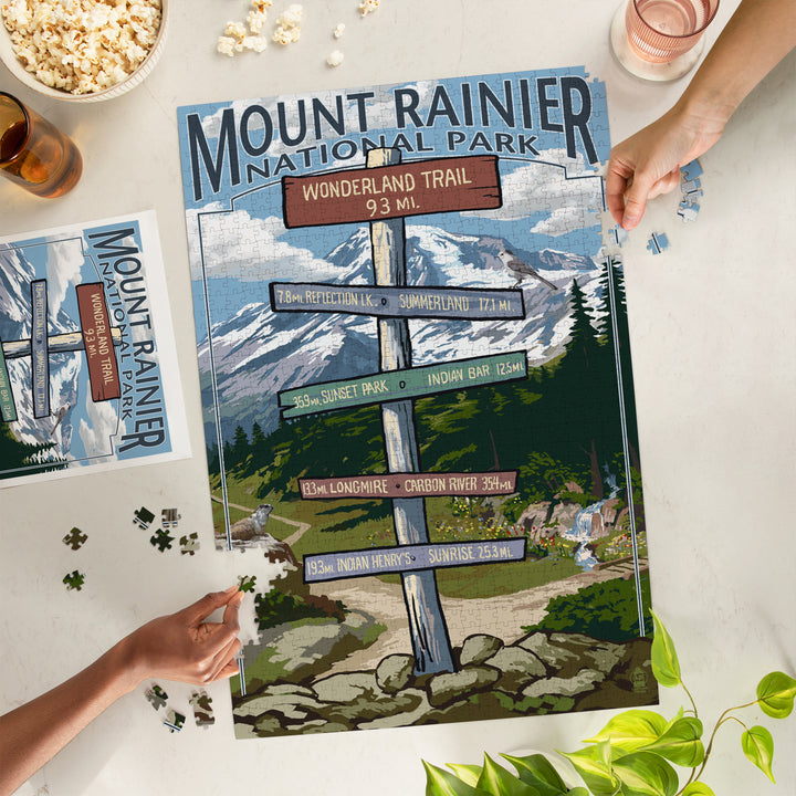 Mount Rainier National Park, Washington, Wonderland Trail Destination Sign Press, Jigsaw Puzzle Puzzle Lantern Press 