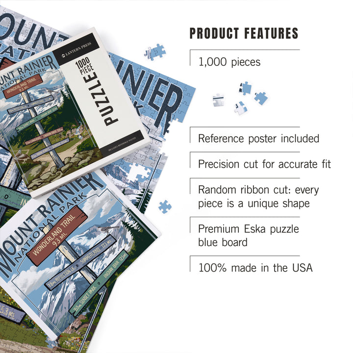 Mount Rainier National Park, Washington, Wonderland Trail Destination Sign Press, Jigsaw Puzzle Puzzle Lantern Press 