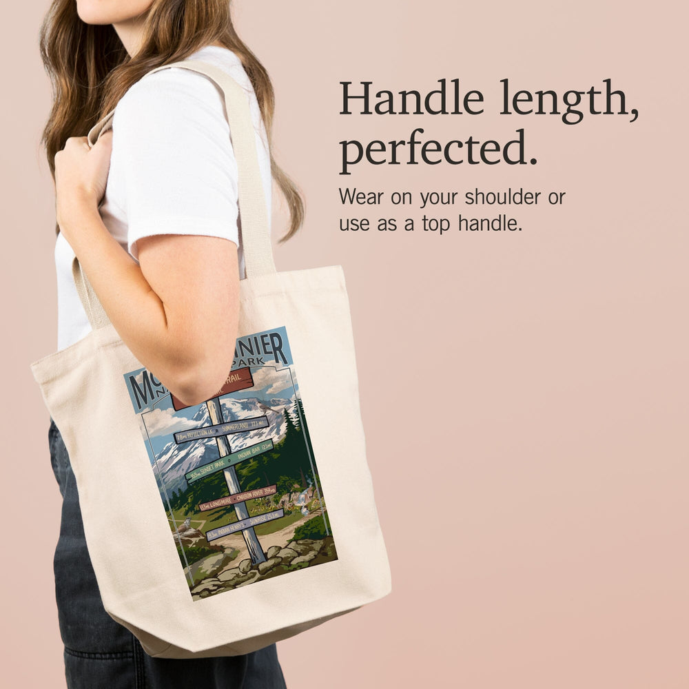 Mount Rainier National Park, Washington, Wonderland Trail Destination Sign Press, Tote Bag Totes Lantern Press 