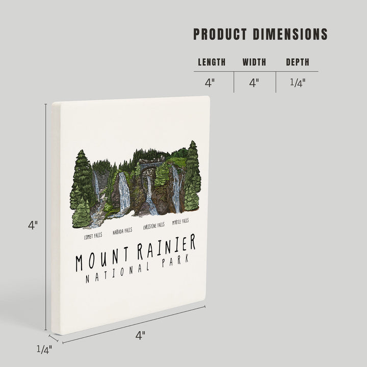 Mount Rainier National Park, Waterfall Montage, Coasters Coasters Lantern Press 