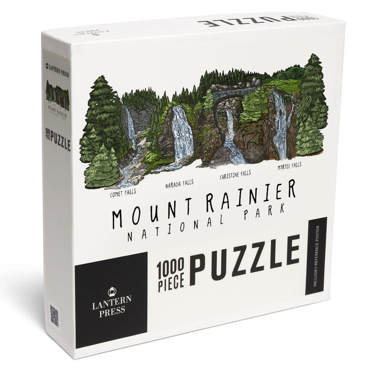 Mount Rainier National Park, Waterfall Montage, Jigsaw Puzzle Puzzle Lantern Press 