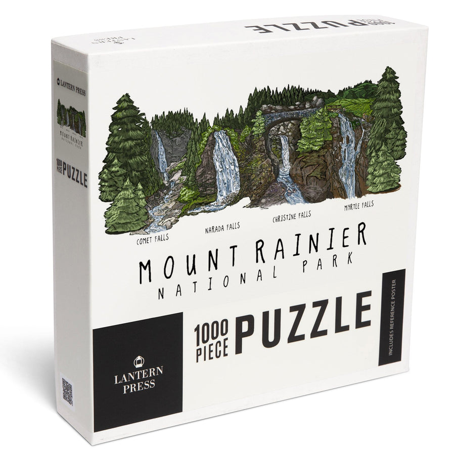 Mount Rainier National Park, Waterfall Montage, Jigsaw Puzzle Puzzle Lantern Press 