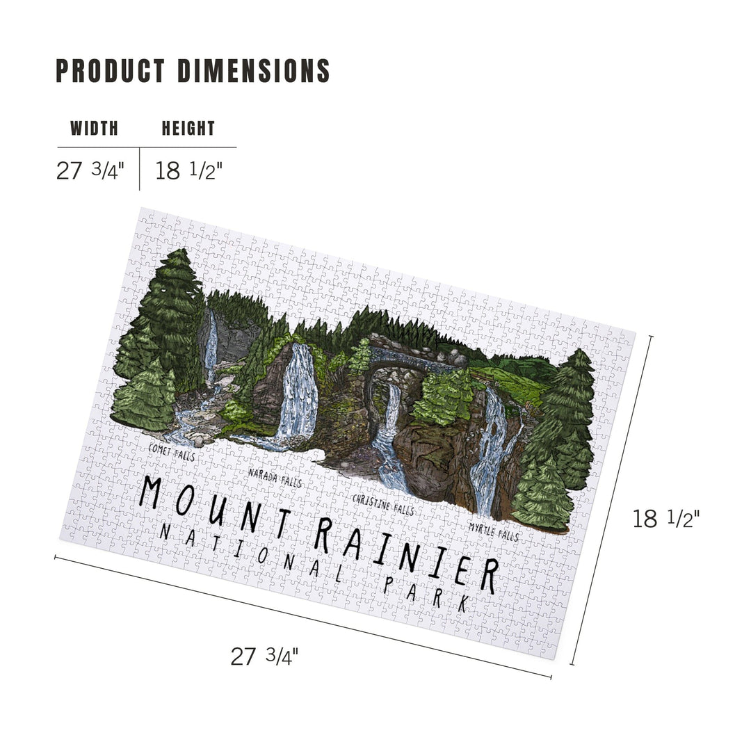 Mount Rainier National Park, Waterfall Montage, Jigsaw Puzzle Puzzle Lantern Press 