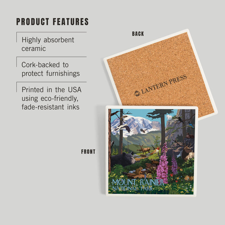 Mount Rainier National Park, Wildlife Utopia, Coasters Coasters Lantern Press 