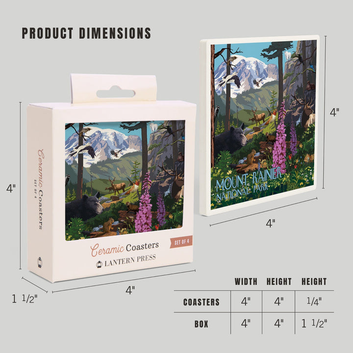 Mount Rainier National Park, Wildlife Utopia, Coasters Coasters Lantern Press 