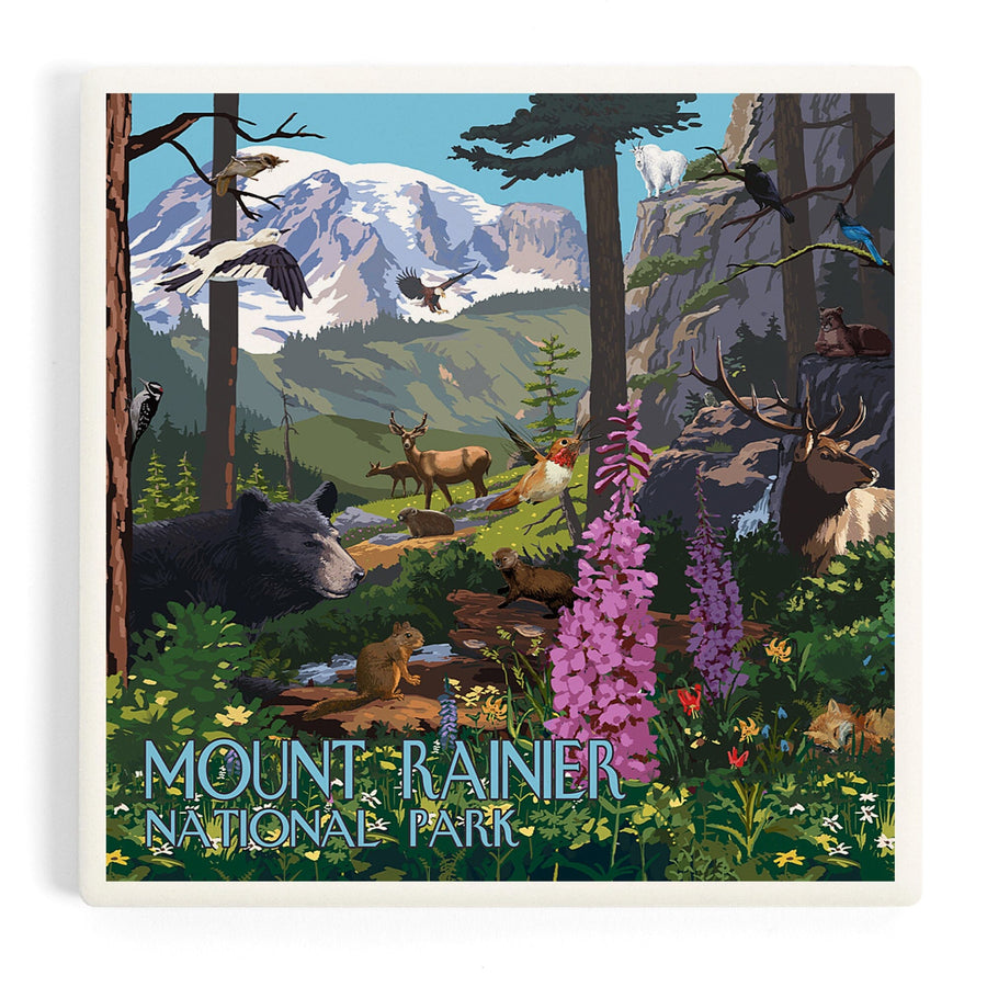 Mount Rainier National Park, Wildlife Utopia, Coasters Coasters Lantern Press 